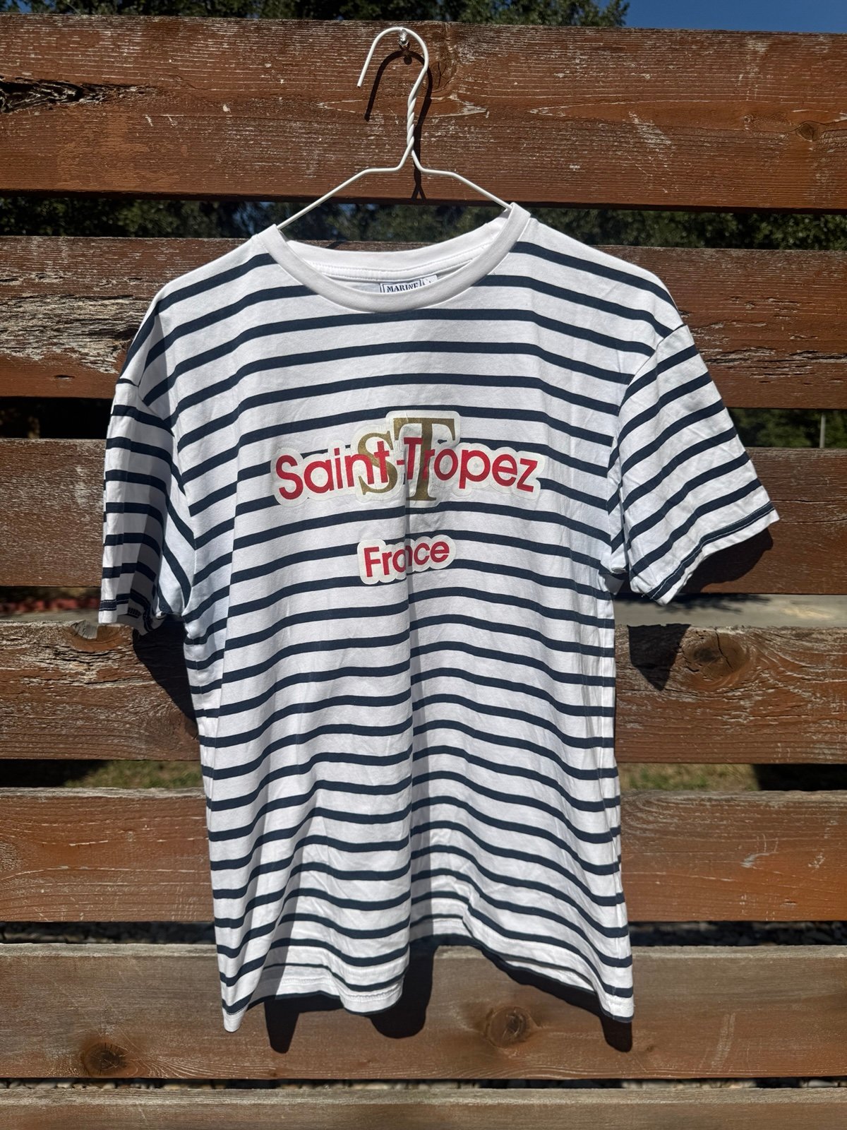 Vintage 90s St. Tropez France Striped T-Shirt Size LG