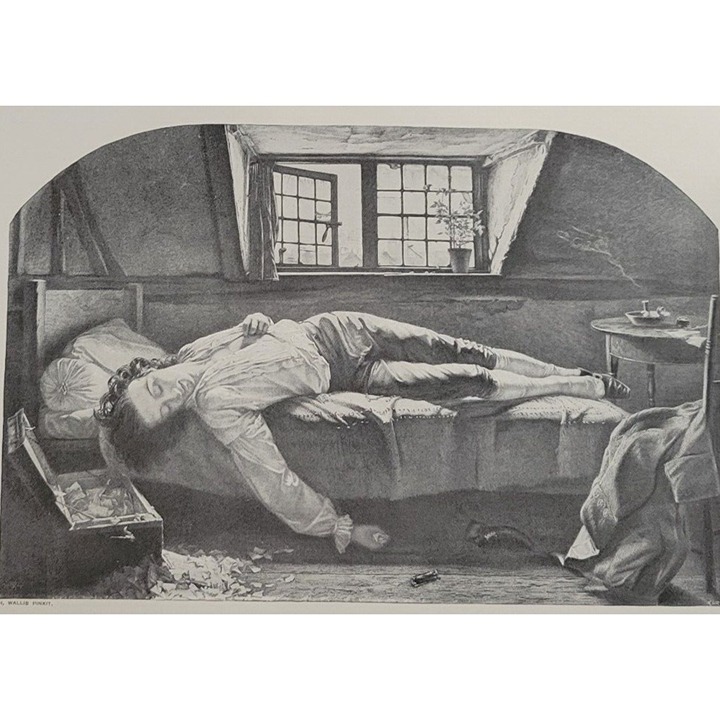 DEATH SUICIDE OF THOMAS CHATTERTON THE YOUNG POET by Henry Wallis 1894 Print