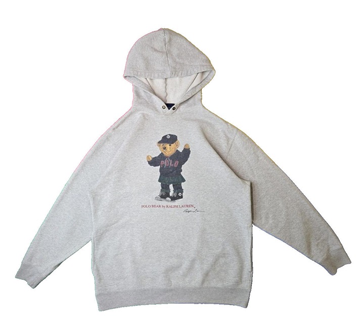 Ralph Lauren Vintage USA Preppy Girl Polo Bear Gray Hoodie Mens Small S RARE