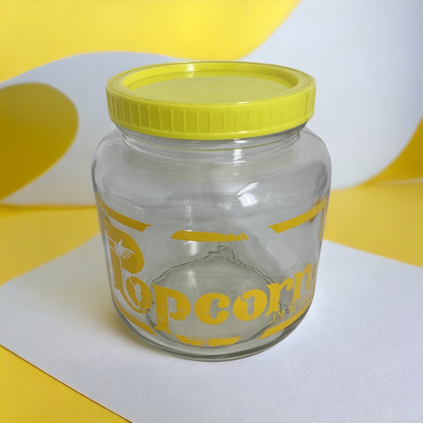 Vintage 1970s Retro JM Werling Yellow POPCORN Glass CANISTER