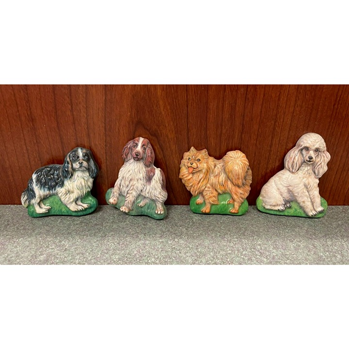 Lot of 4 Vintage Ceramic Dog Refrigerator Magnets Chow Poodle Terrier Spaniel