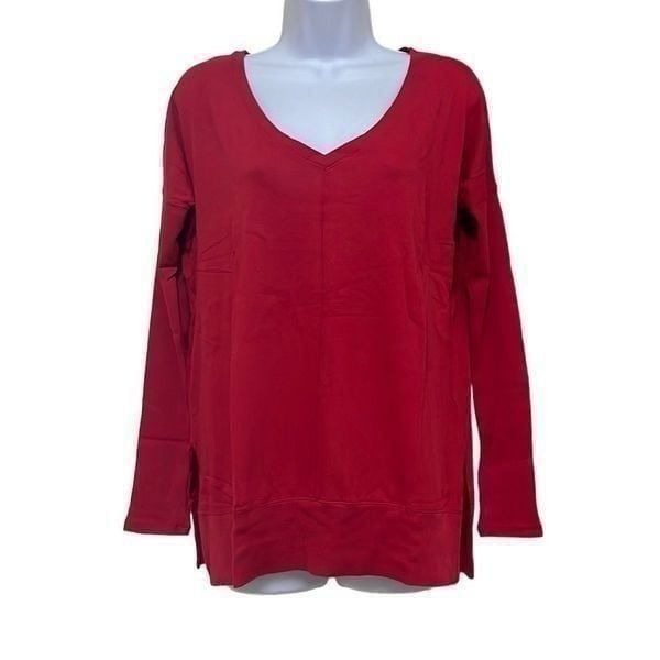 Bobi Los Angeles Womens Small Rib Mix Tee T Shirt Red Long Sleeve V Neck NWT