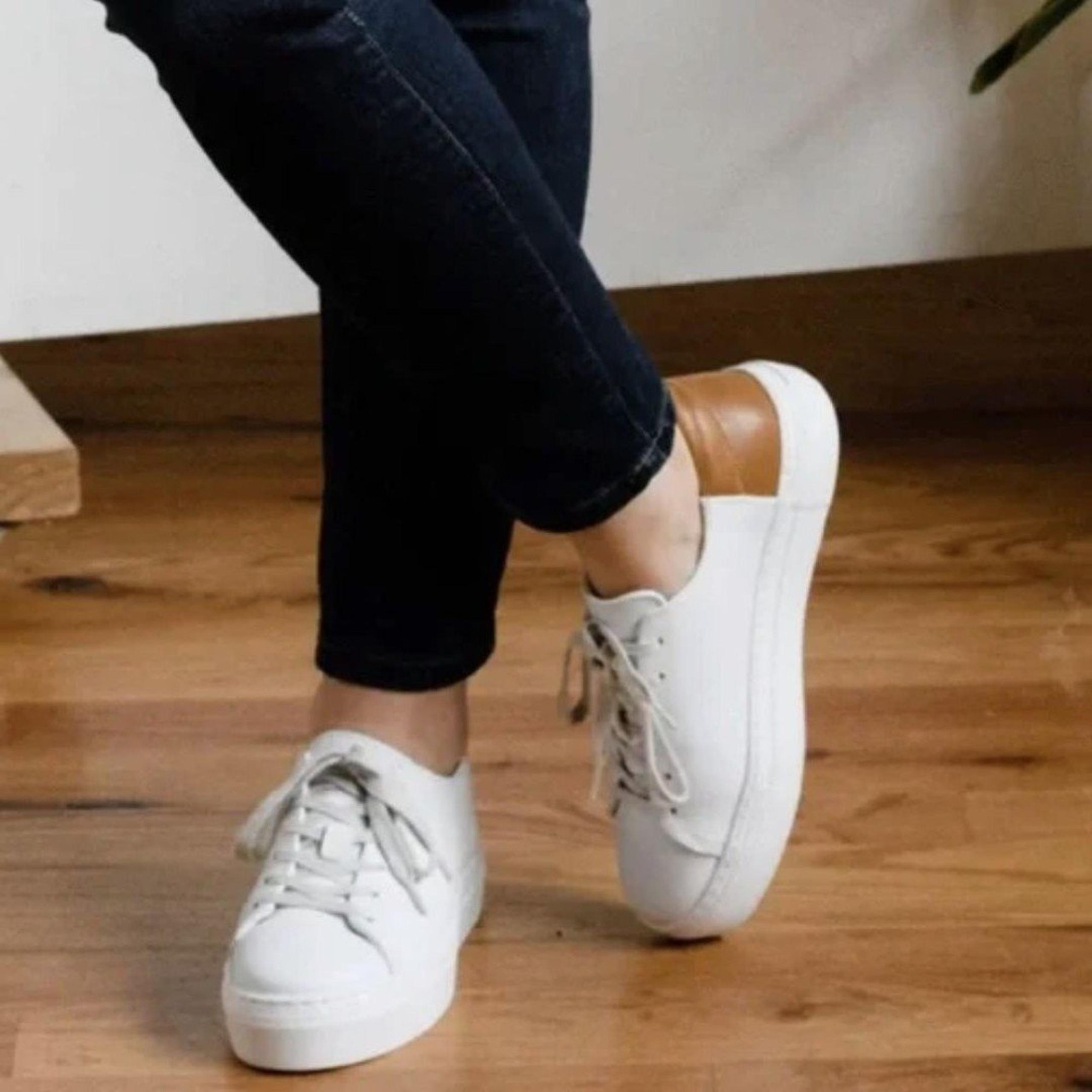 ABLE White Leather and Cognac Calfskin Emmy Sneakers