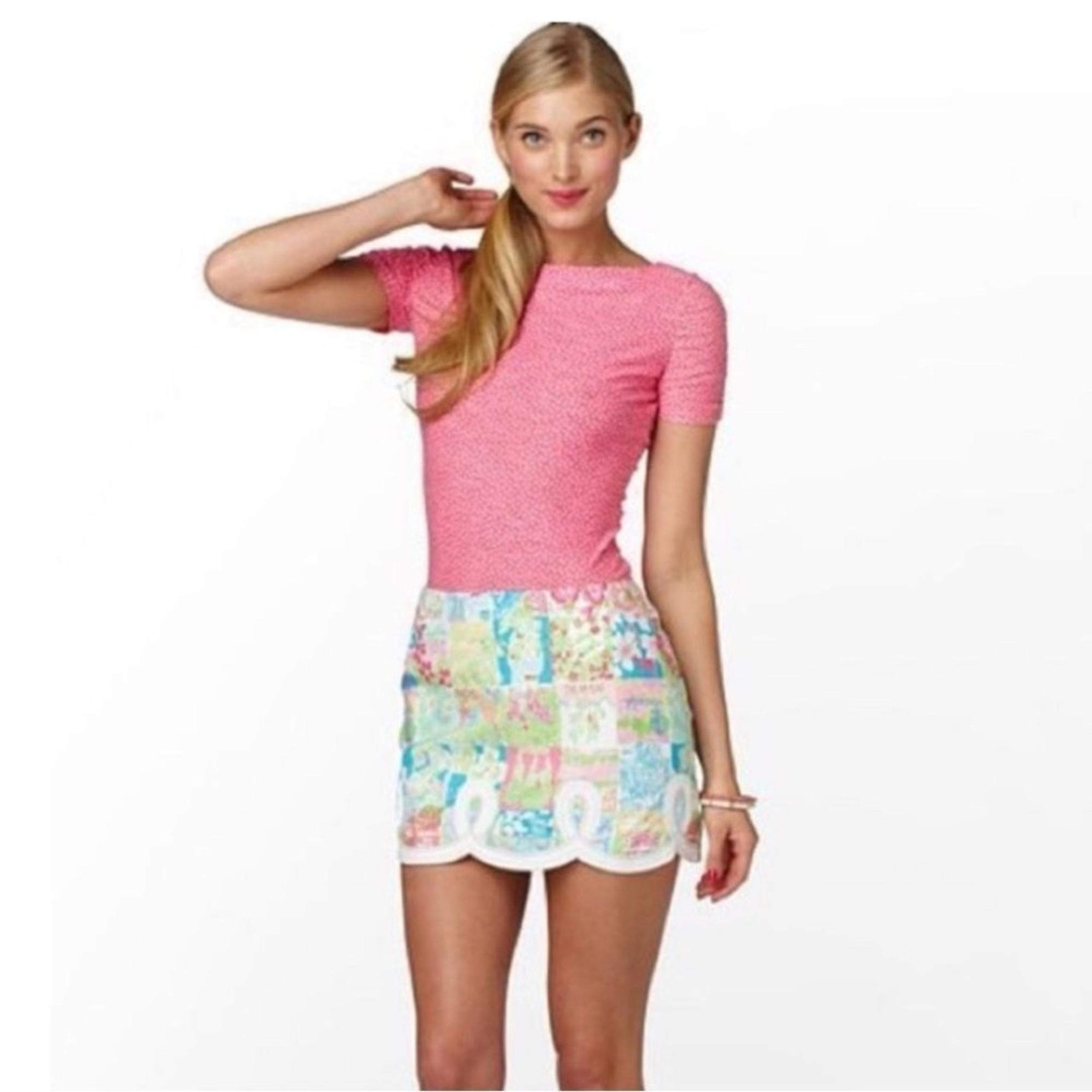 Lilly Pulitzer Mukitcolor Neon State of Mind Tate Scalloped Mini Skirt Womens 8