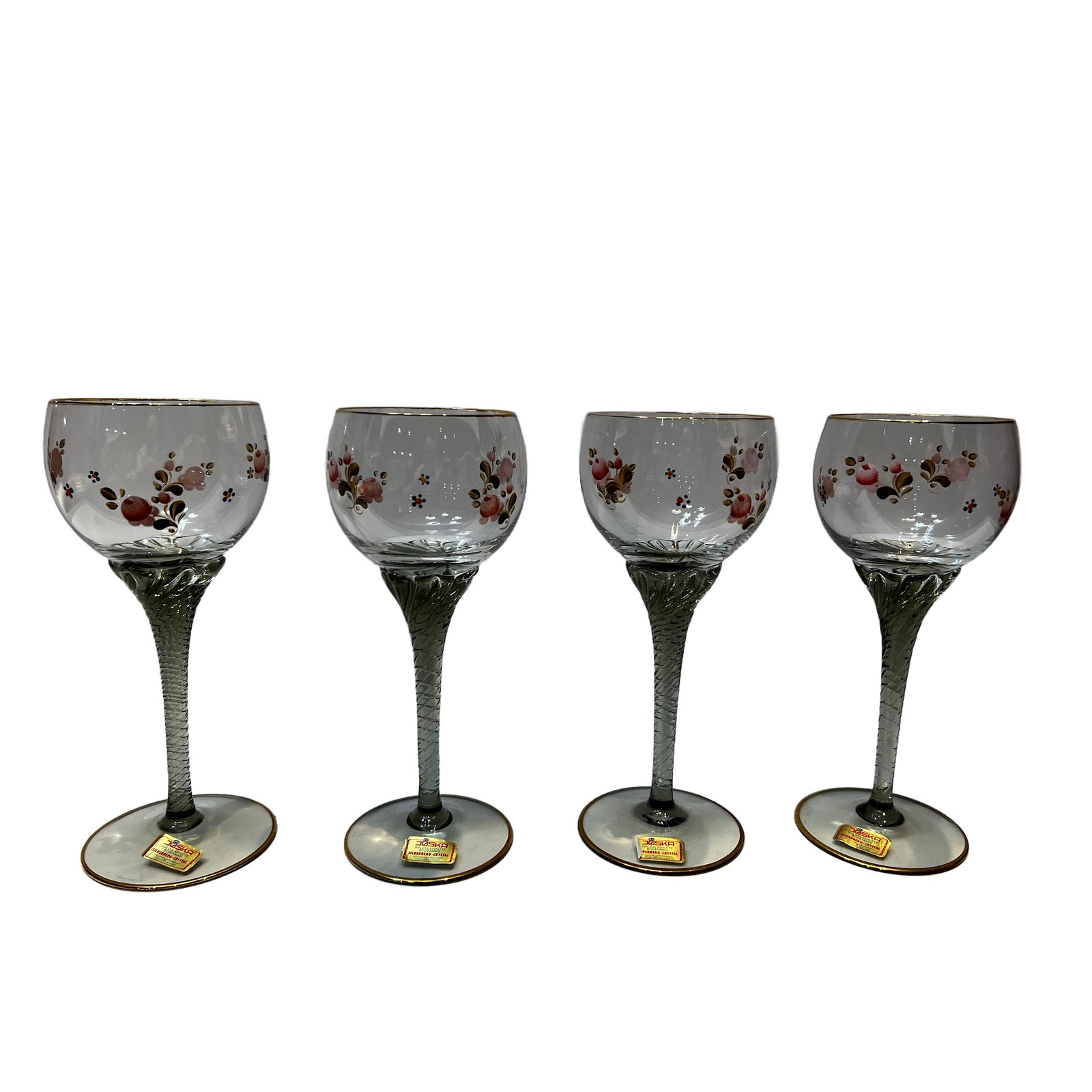 Vintage Joska Forest Hut Bodenmais Silberberg Crystal Mouth Blown Wine Glasses
