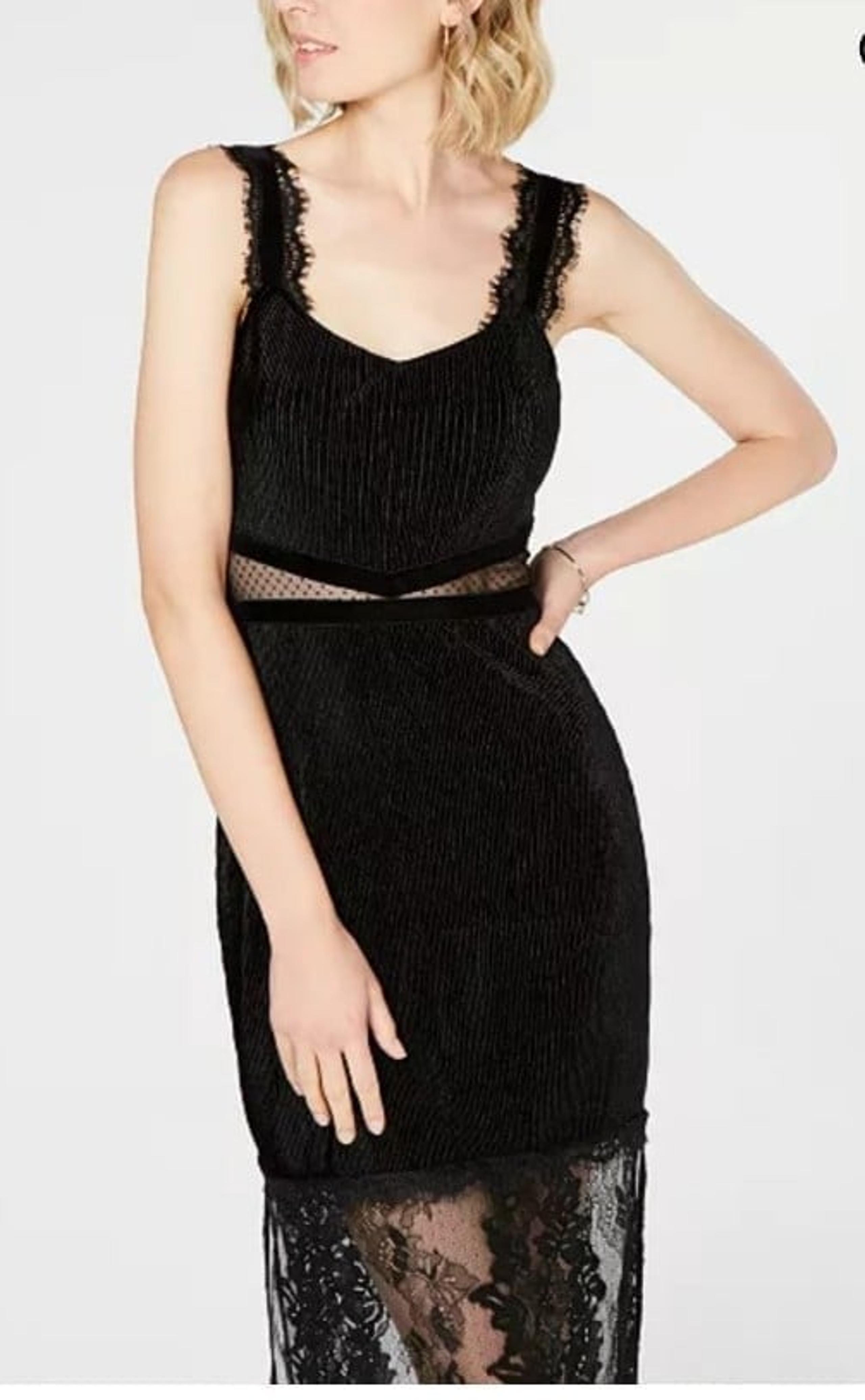 French Connection MidiDress Sz4 Ribb Velvet Mesh Lace Wednesday Adam Pin Up Goth