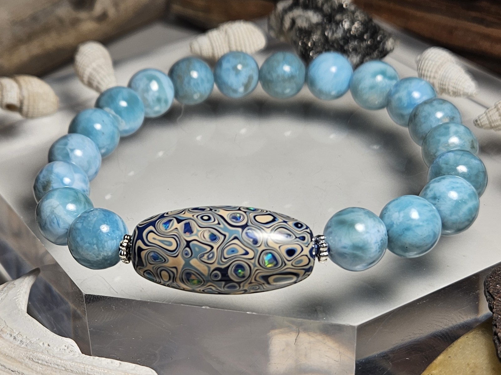 Stunning Natural Blue Larimar & Daqi Bracelet