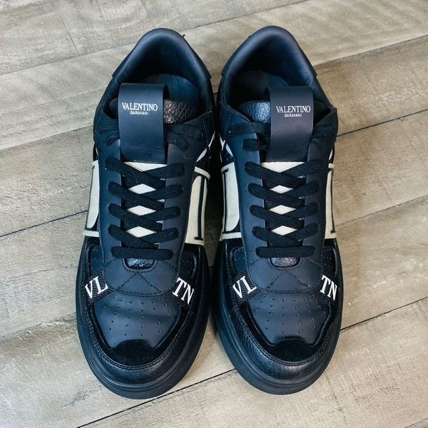 Valentino Black Leather VLTN Low Top Logo Sneakers Men's