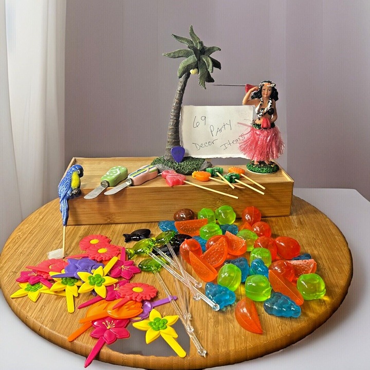 Tropical Luau Party Hula Dancer ice cubes cake Toppers 69pc Hawaiian Beach Theme
