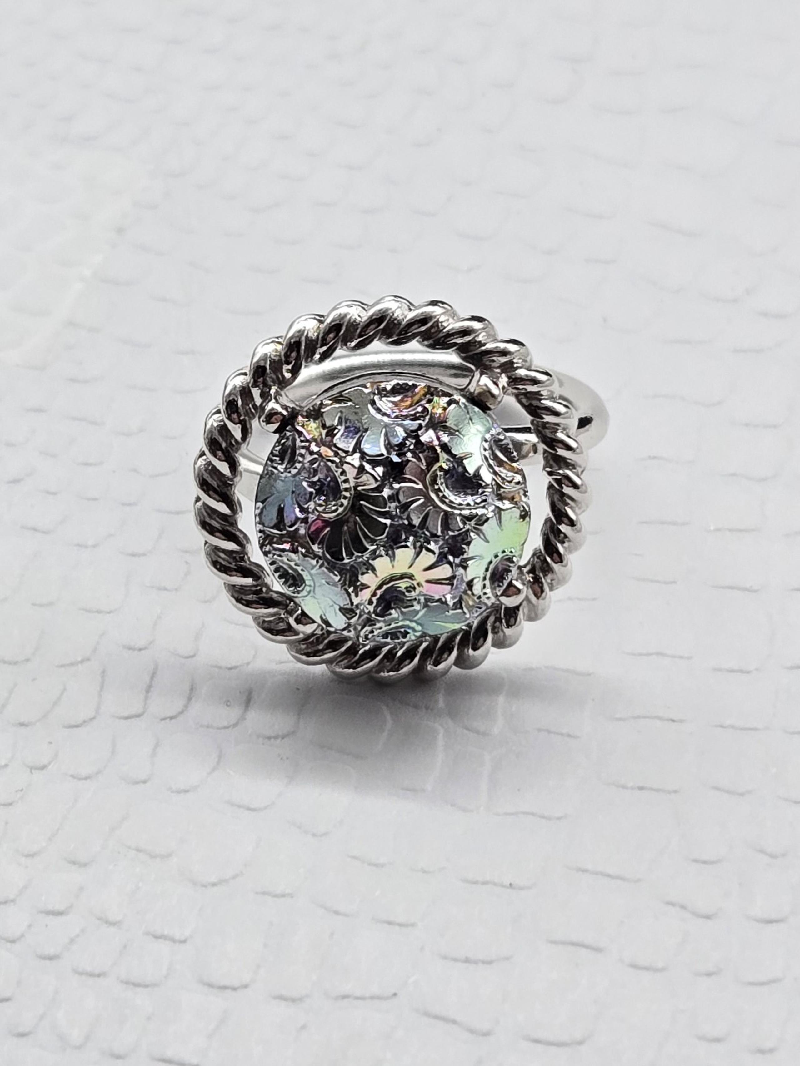 Vintage Sarah Coventry Statement Ring Northern Lights 1970s Silvertone Size 7