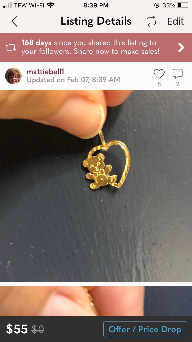 14kt gold teddy bear charm