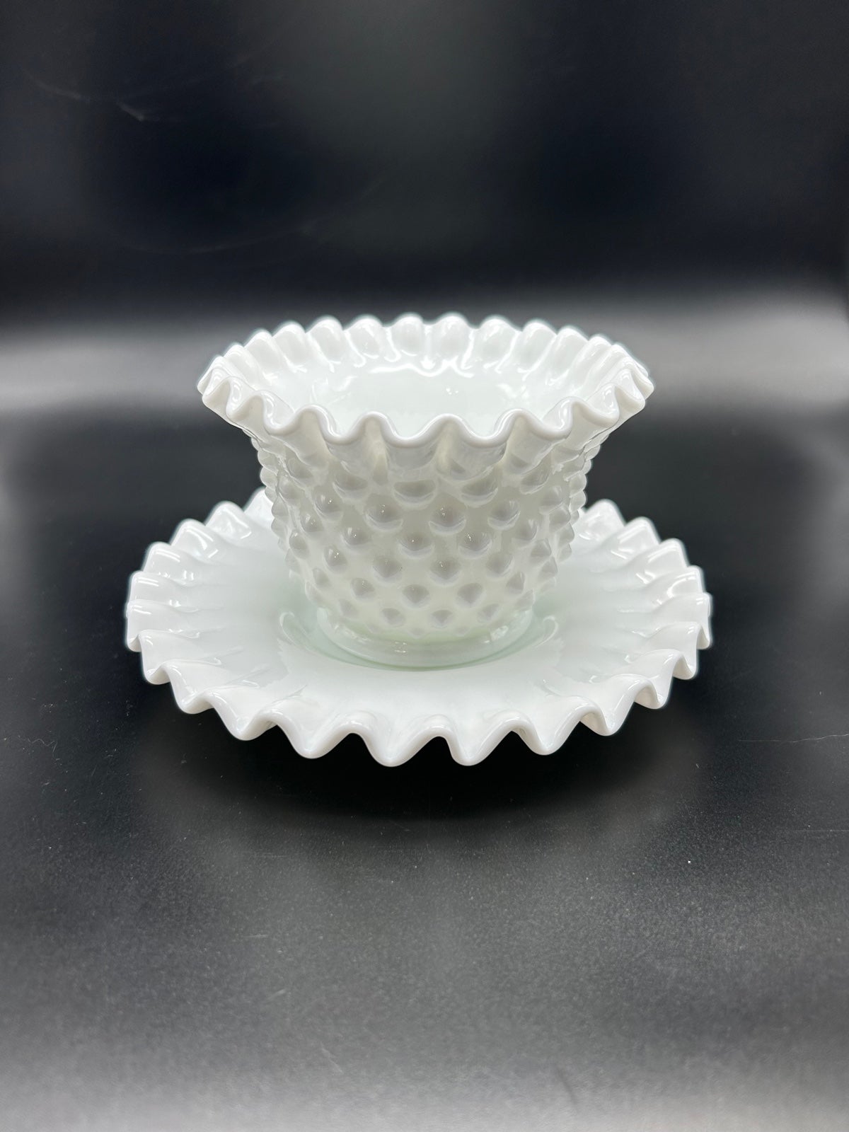 Fenton Milk Glass Hobnail sauce/mayonnaise set Fenton Milk Glass Hobnail sauce/mayonnaise set