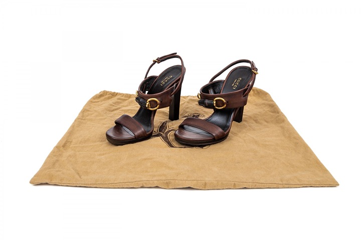 Authentic Leather Gucci Bamboo Horsebit Ankle Strap Sandals - Size 37 w/ dustbag