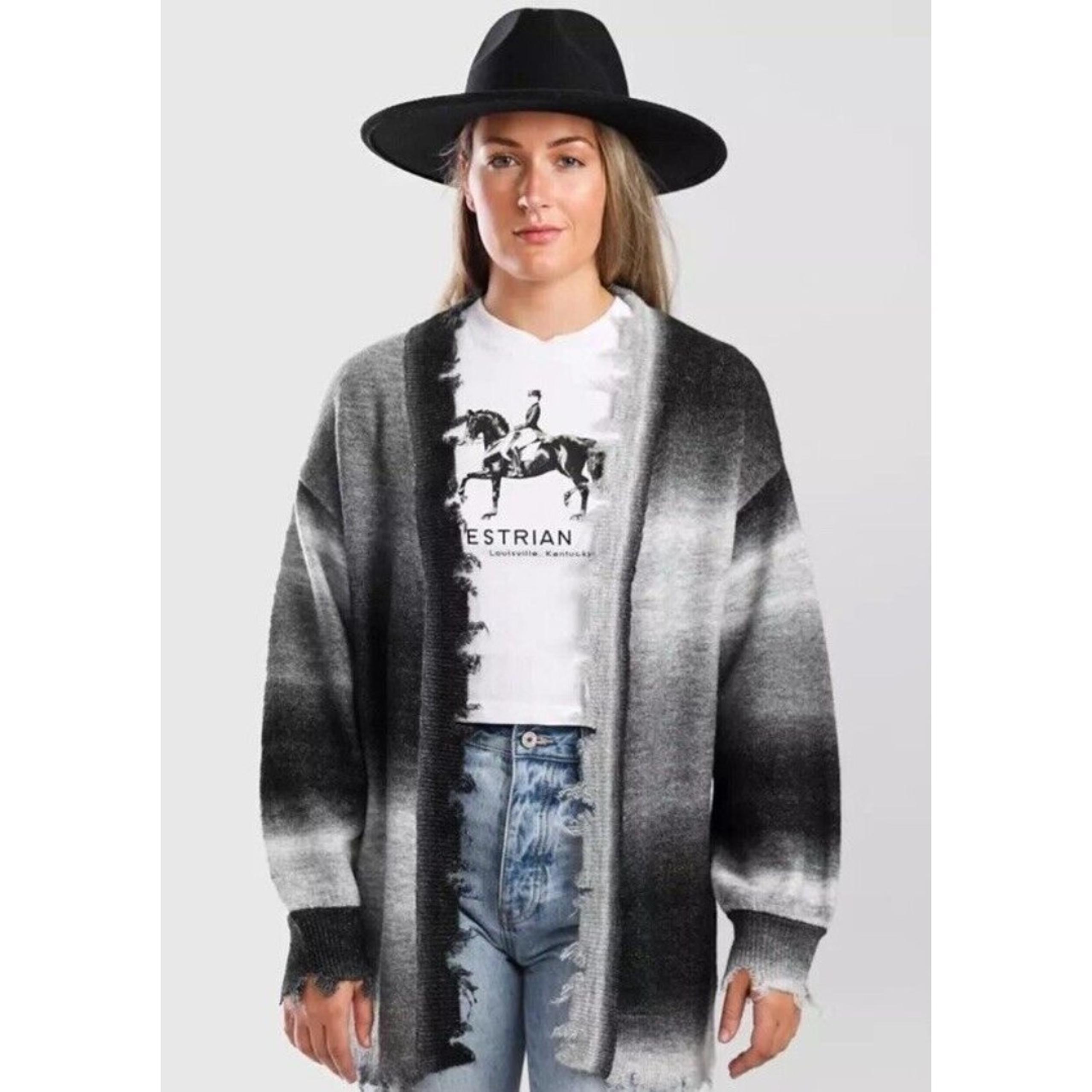 Daytrip Sweater Womens XS Gradient Striped Cardigan Destructed Wool Emo Grunge