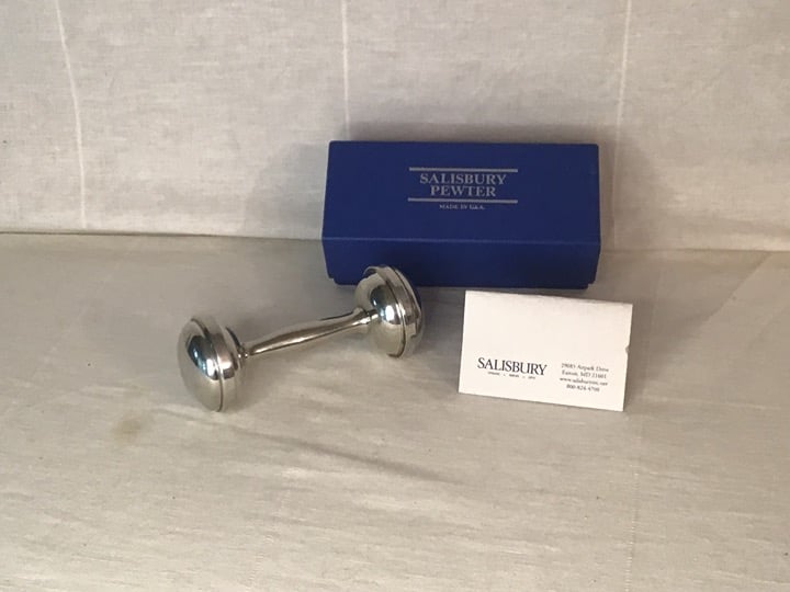 NEW!!~Salisbury Pewter Truman Seal Baby Rattle. This baby rattle can be engrave.