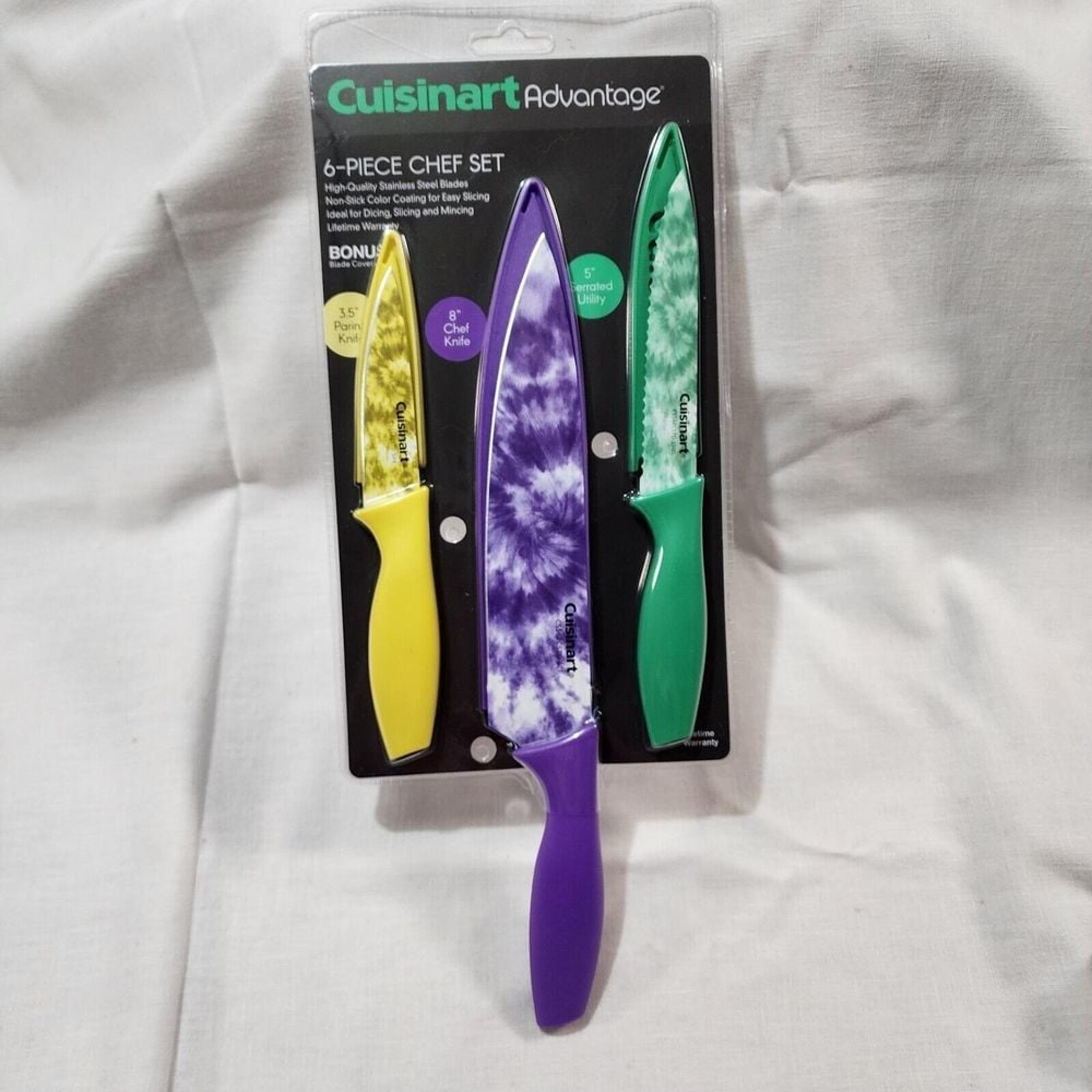 Cuisinart 6 pc Chef Knife Prep Set W/Blade Guards Paring Utility Knife Stainles