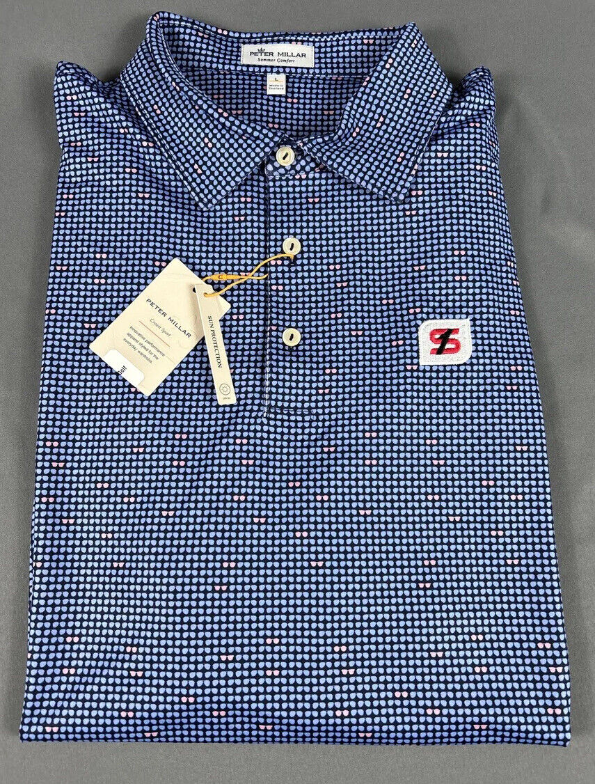 Peter Millar Golf Shirt Polo CS Summer Comfort Chest Logo Sunnies Print Large