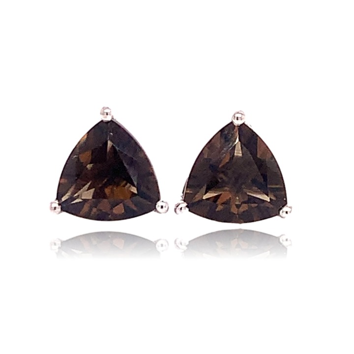 10KW Gold Trillion Smokey Topaz Studs