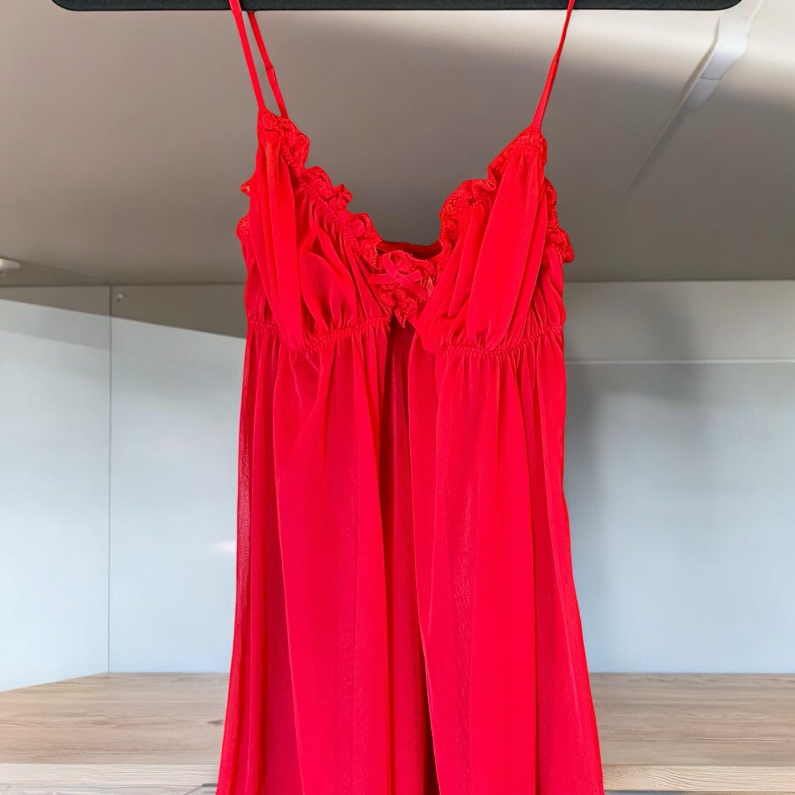 Victoria’s Secret Lace Mesh Babydoll Sheer Cami Camisole Red Sz XS