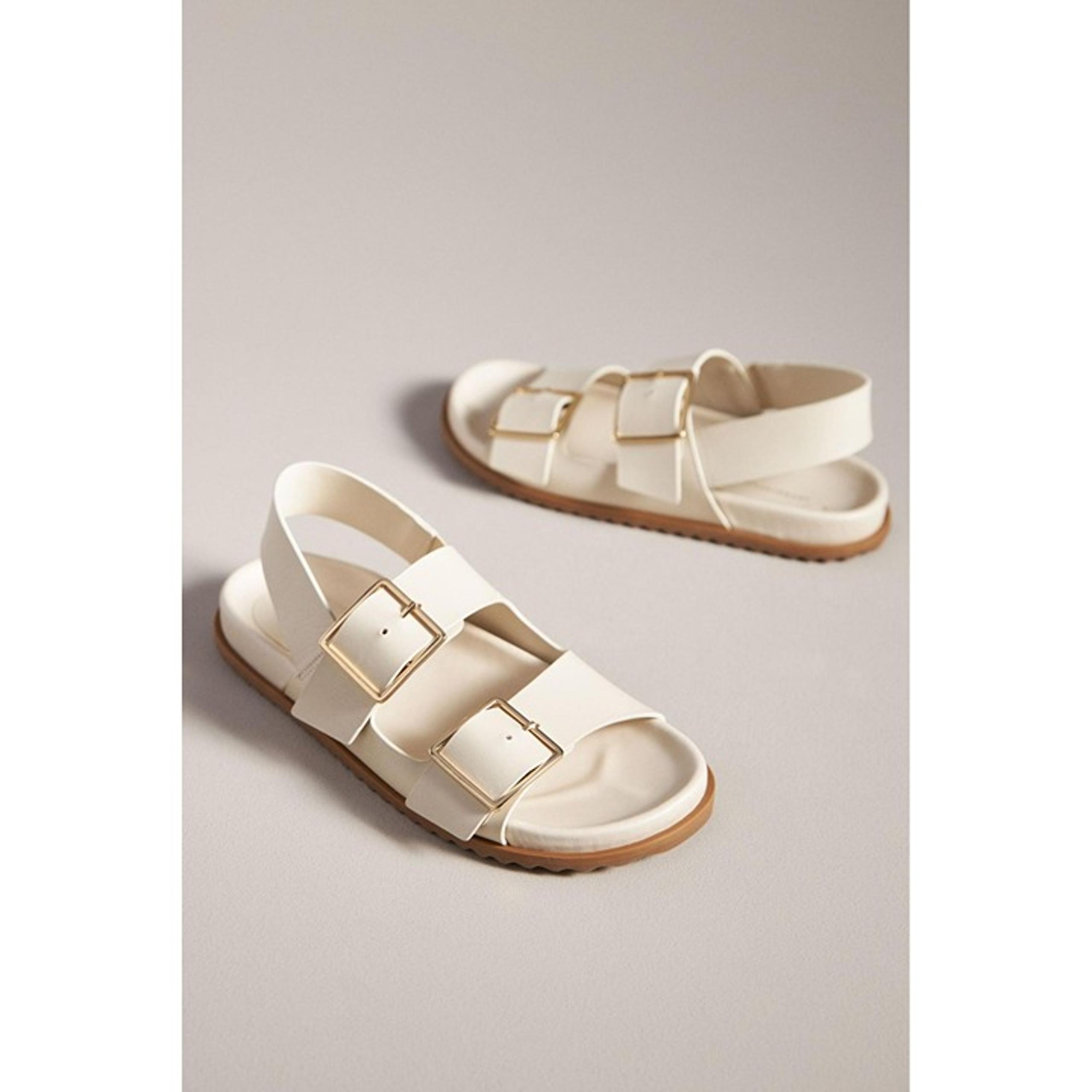 NEW Anthropologie Slingback Sandals Women 8 Ivory Chic Flatform Minimalist Basic