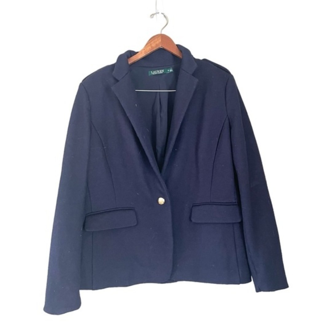 Lauren Ralph Lauren Classic Wool Blend Single Breast Blazer Coat Navy Size 16