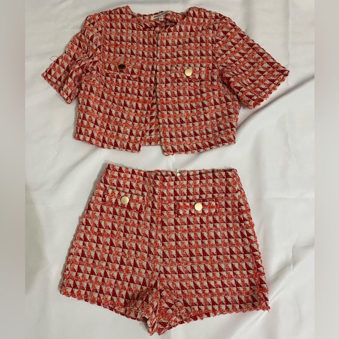 Flying Tomato Size Small 2 piece tweed short set Red Orange and Oatmeal so CUTE!