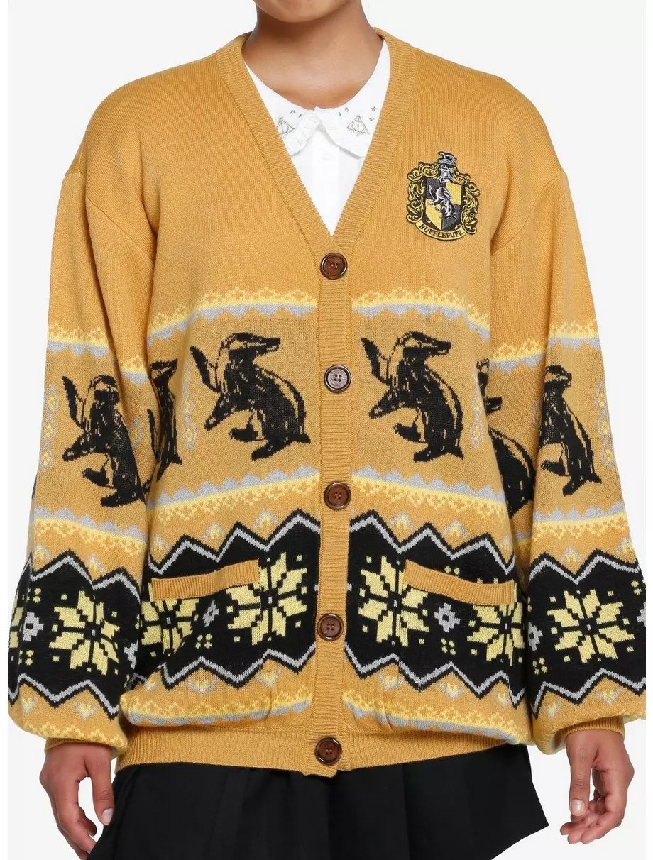 Harry Potter Hufflepuff Fair Isle Girls Cardigan Size Small NEW