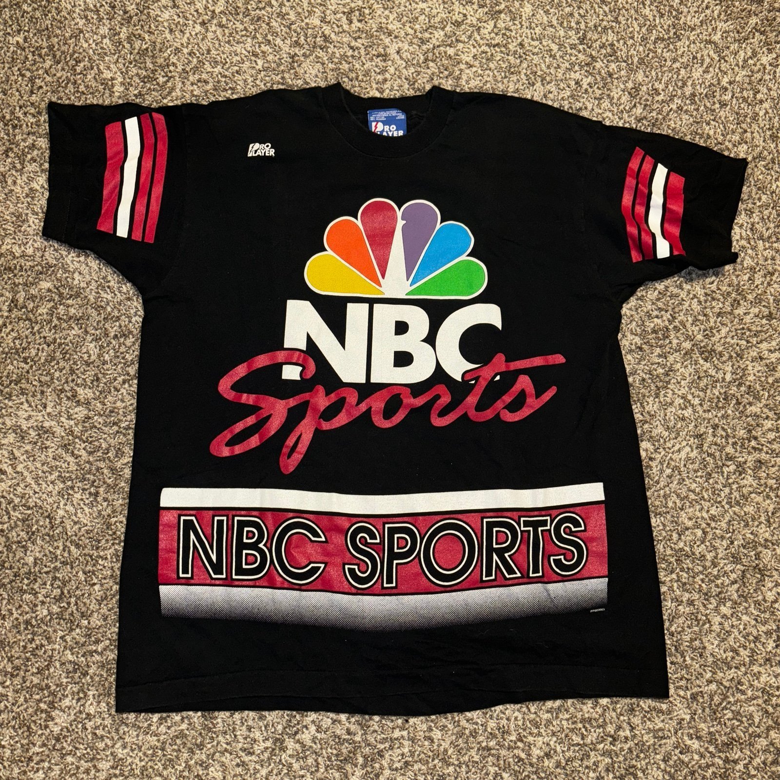 VINTAGE 1990s NBC SPORTS SHIRT BLACK SIZE L / XL • SINGLE STITCH BIG PRINT