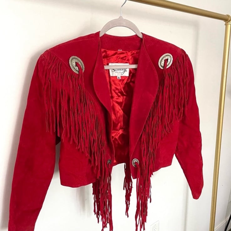Vintage Red Fringe Leather Jacket