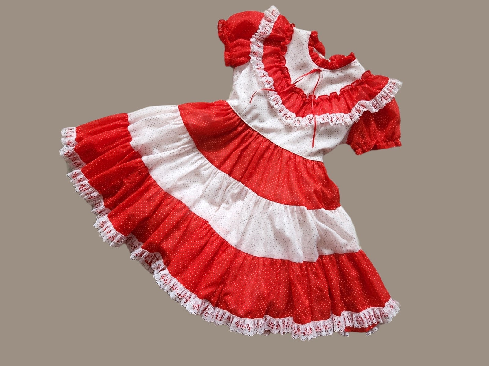 Vtg Lilo California Lace Ruffle Pageant Full Circle Dress Polka Dot Size 6 RARE