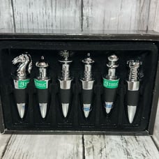 Towle Silversmiths 6 Piece Wine Bottle Stopper Chess Design Set In Original Box