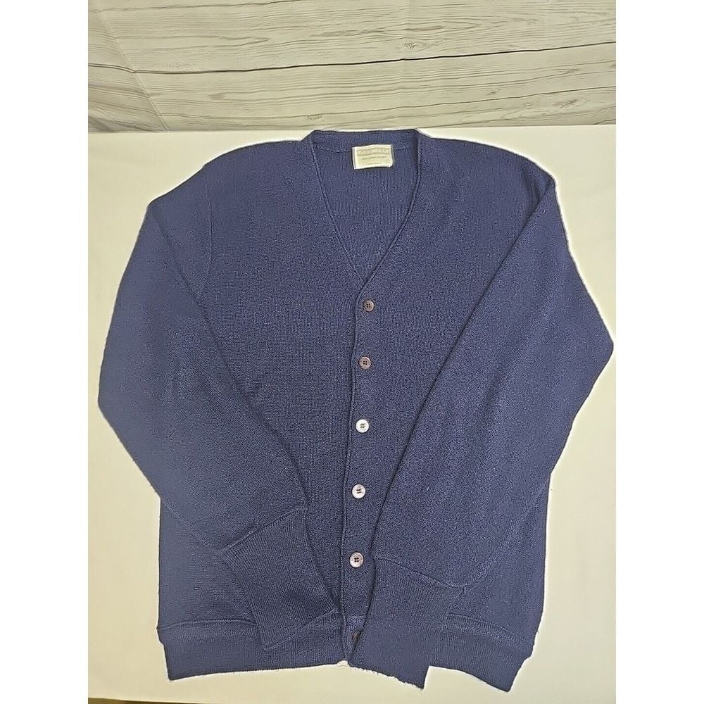 *VINTAGE* Lord Jeff 100% Dupont Orlon Men Navy Button Front Cardigan USA Large