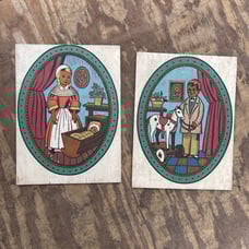 Vintage painted European folk art children matching painting set home decor
