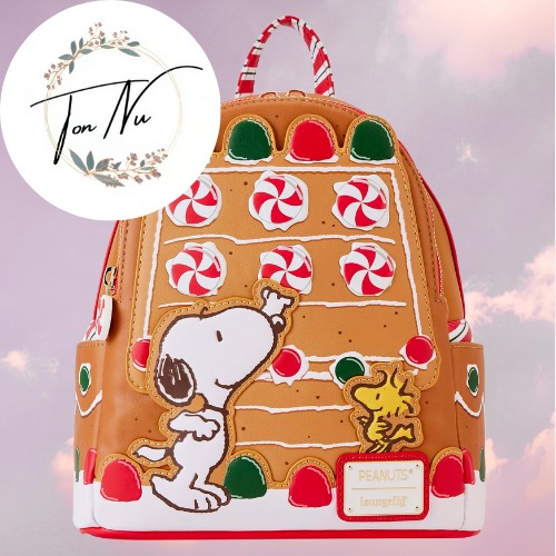 NWT Loungefly Peanuts Snoopy Gingerbread House Mini Backpack HLW65