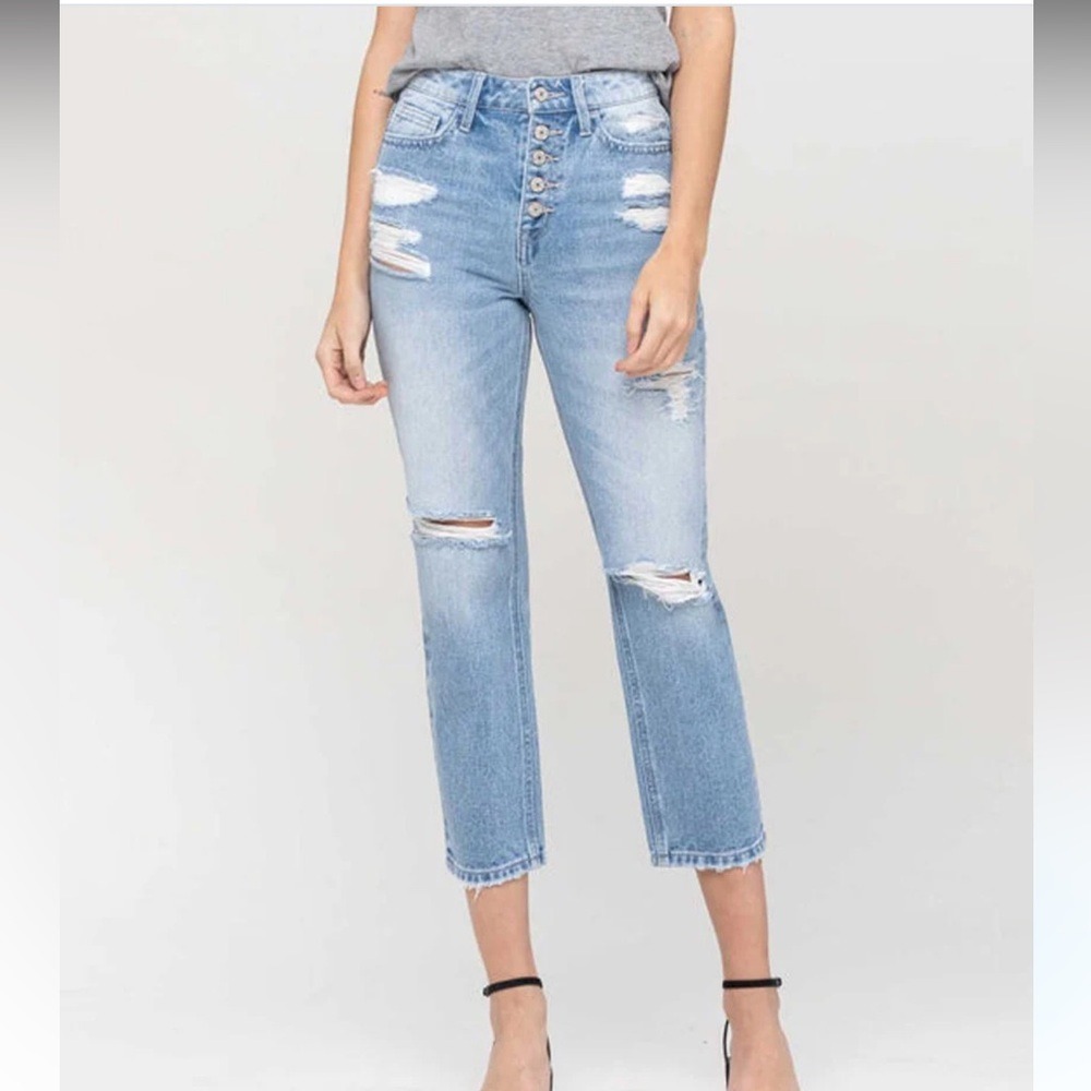 Vervet Light Wash Super High Rise Distressed Cropped Jeans Sz29