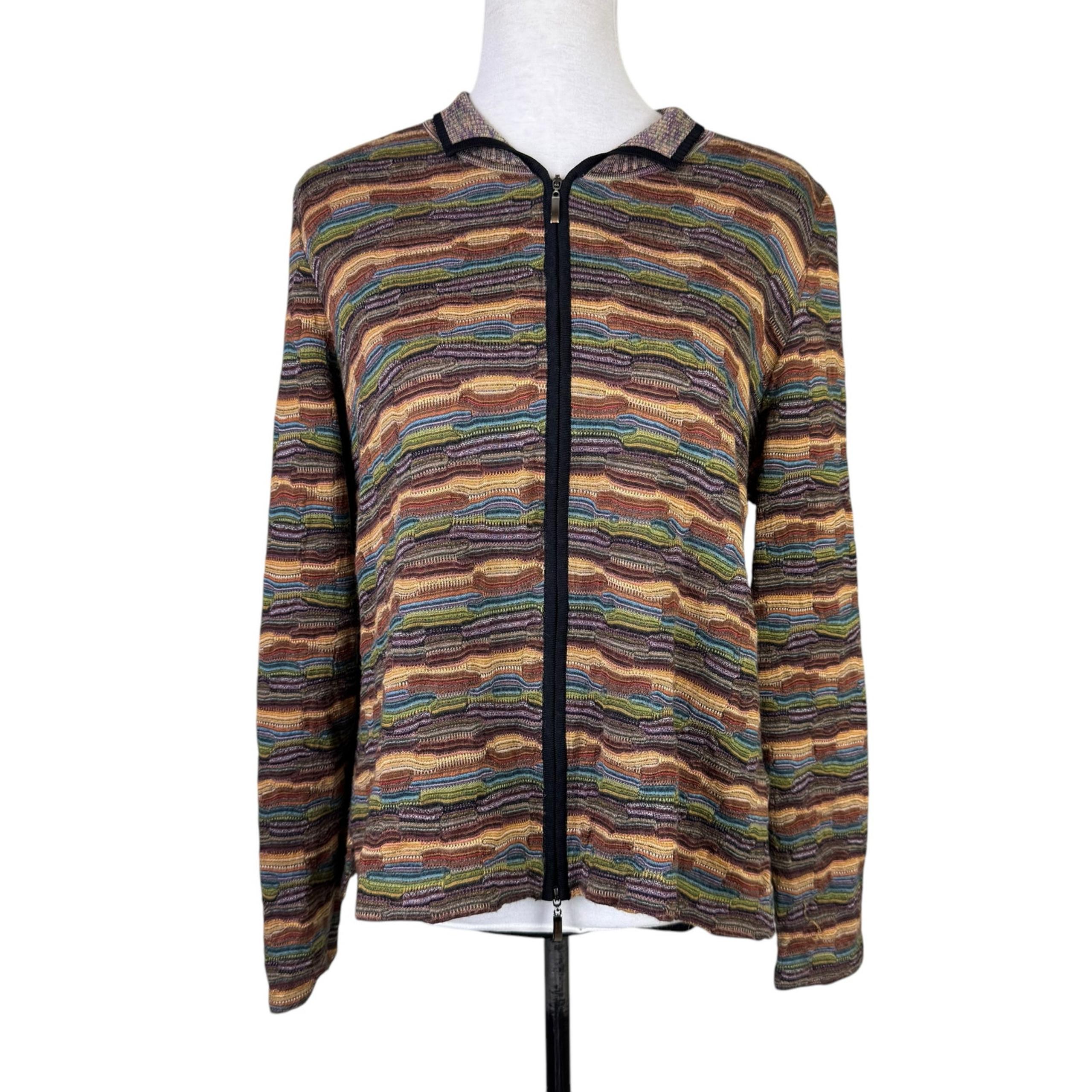 Exclusively Misook Wool Blend Multicolor Knit Long Sleeve Zip Cardigan Jacket