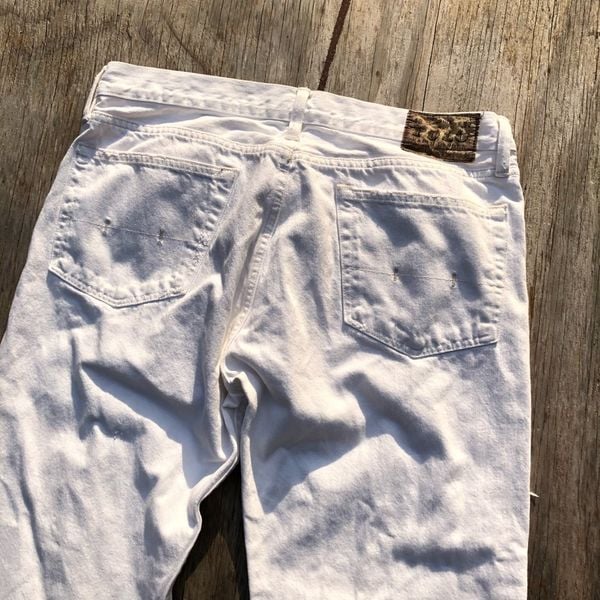 POLO RALPH LAUREN DISTRESSED WHITE DENIM JEANS PANTS shops 34x32 VINTAGE STYLE 80s MEN