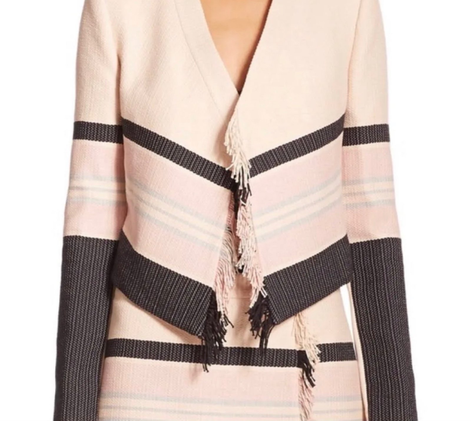 Bcbgmaxazria Walker Fringe Woven Jacquard Jacket