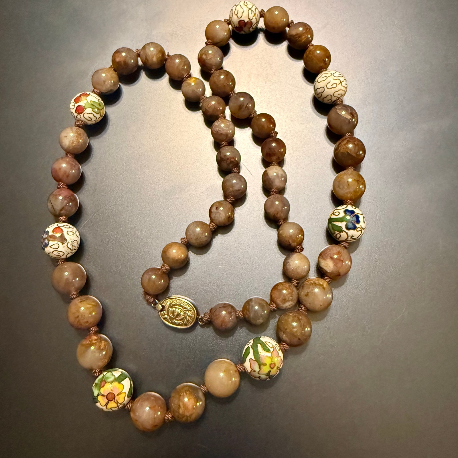 Vintage Chinese Cloisonne & Agate Beaded Necklace