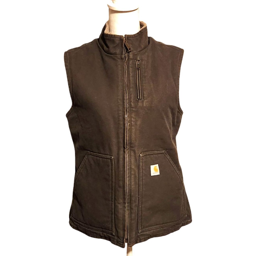 Carhartt Canvas Vest Sherpa Lined Olive Green WV001-383 Womens Small 4/6