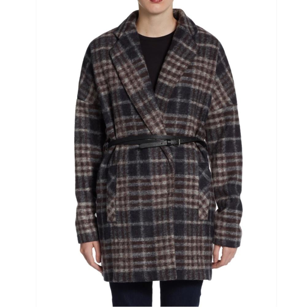 BCBGMaxAzria l Wool Blend Plaid Pea Coat Size Large