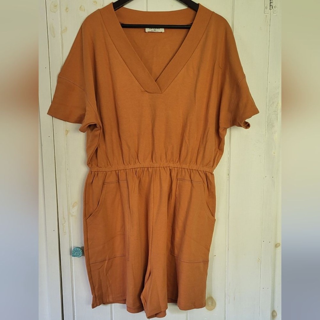 Zenana V Neck Jersey Elastic Waist Romper Size 1x