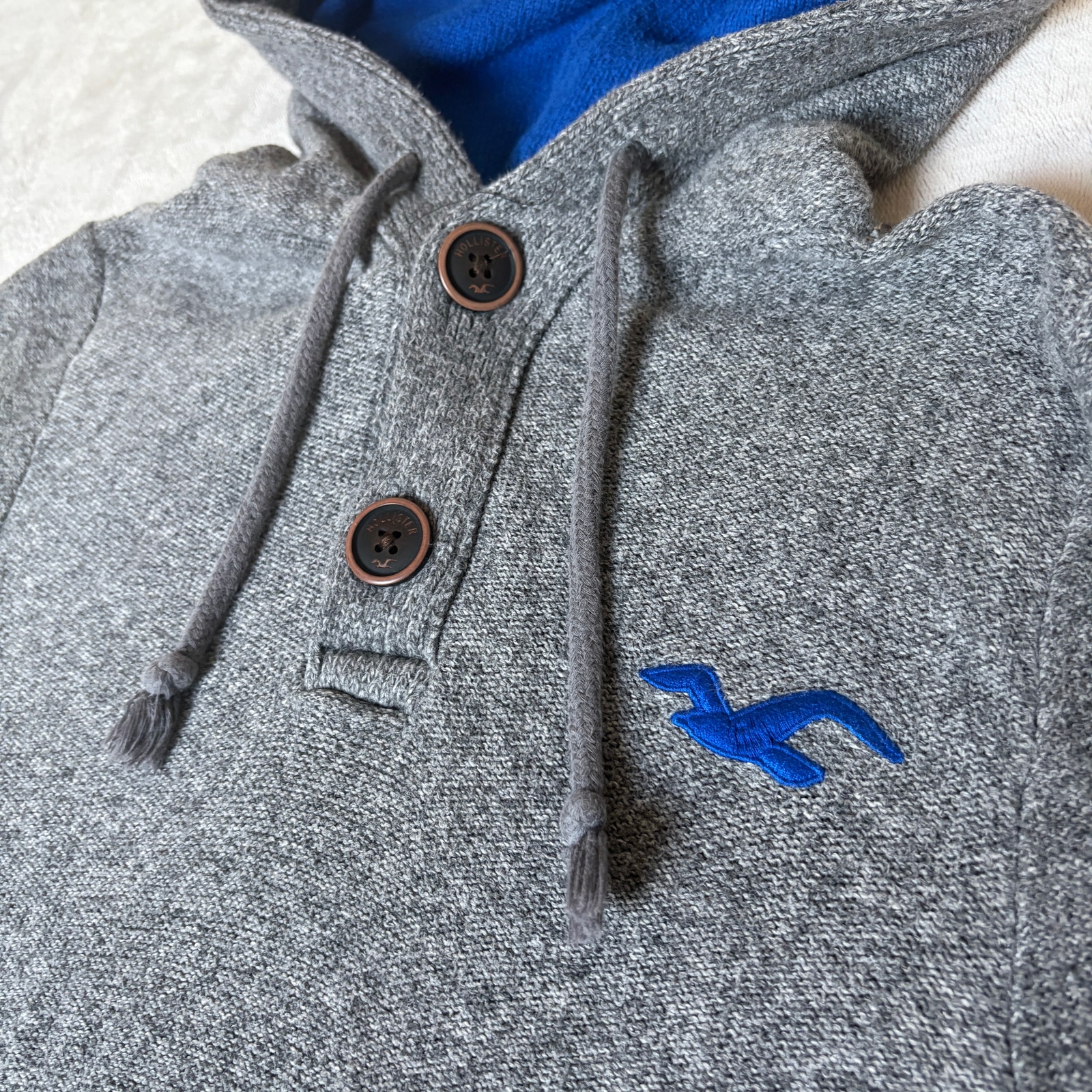 Hollister Sweater Hoodie Y2K Women's Medium Front Pocket Grey Blue logo Preppy
