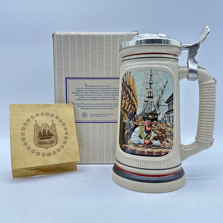 Vintage Avon Ceramic Beer Stein The Building Of America Uldis Klavins