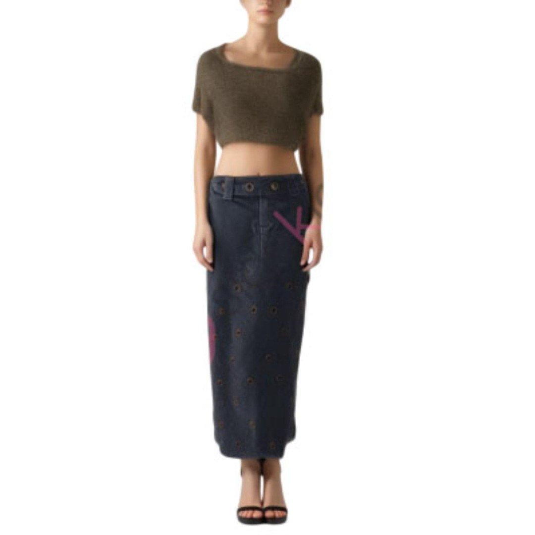 Jordache Vintage 90's Dark Blue Wash Denim Grommet Maxi Skirt Size 5