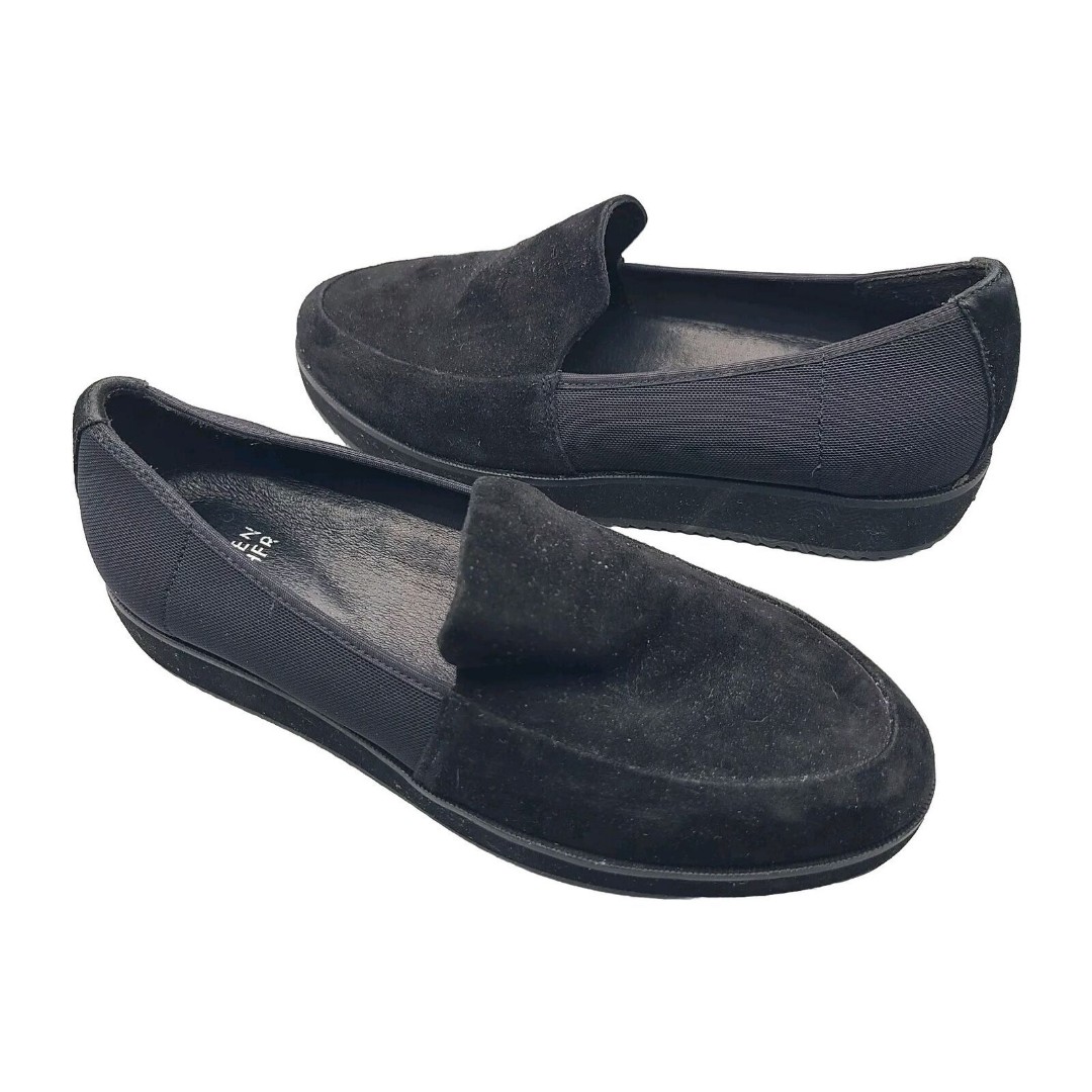 Eileen Fisher Women Loafers Shoes Black Suede Low Wedge Comfort Sz 6.5 New