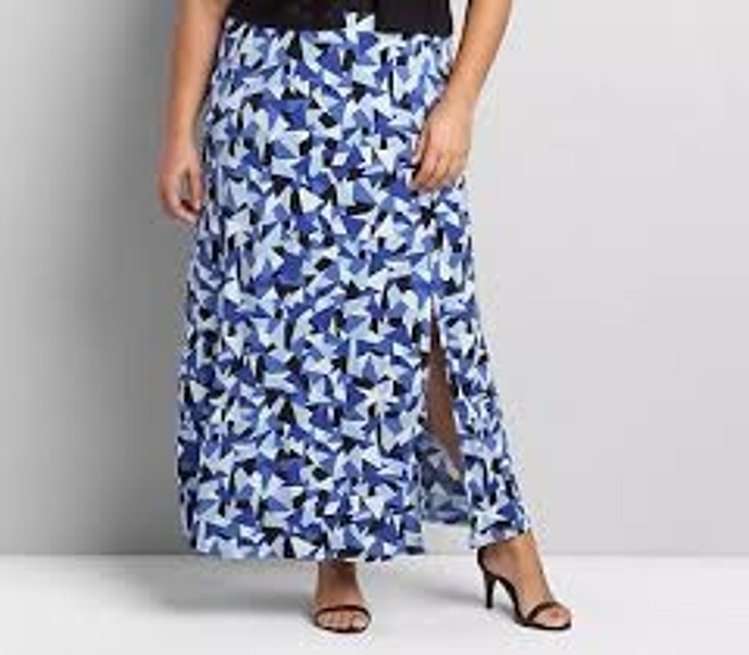 Lane Bryant Blue Geometric Print Pull On Maxi Skirt