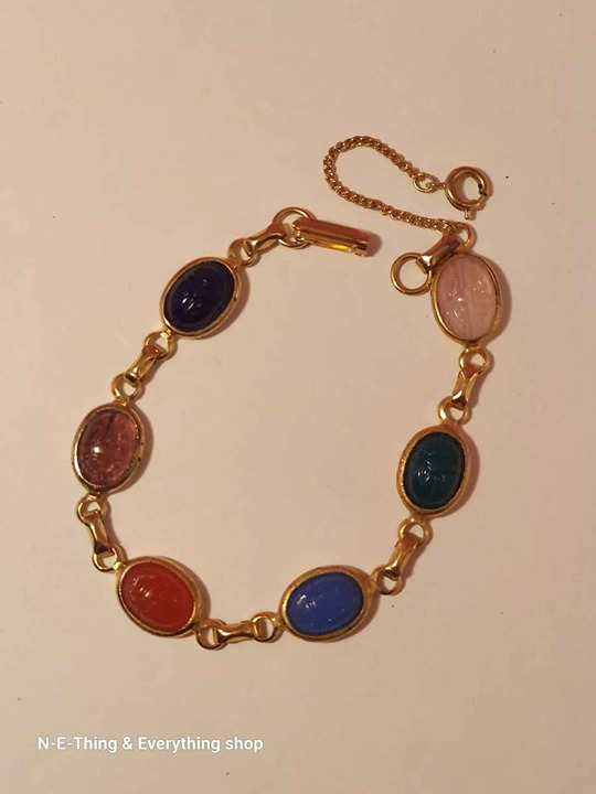 Vintage Stone Scarab Golden Bracelet