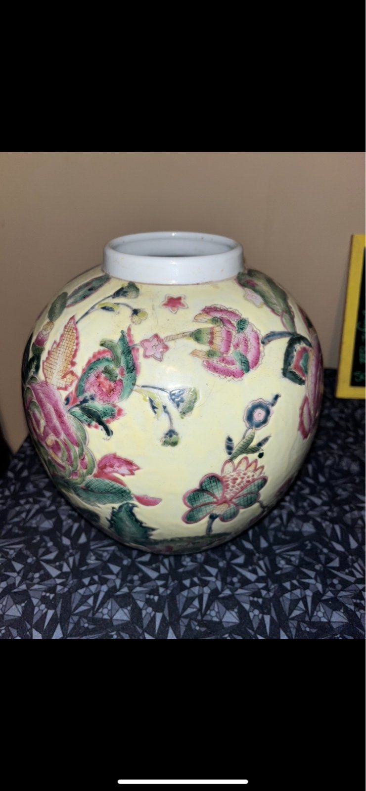 19th century hand incised and painted ginger jar
