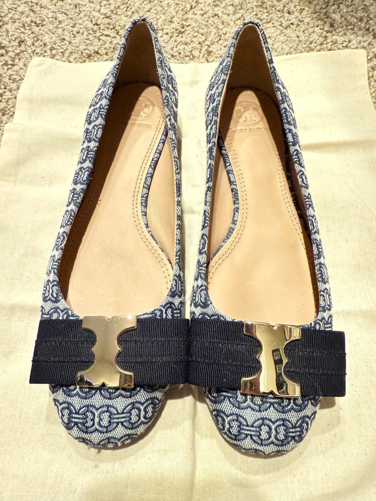 Tory Burch Gemini chain link blue bow Flats